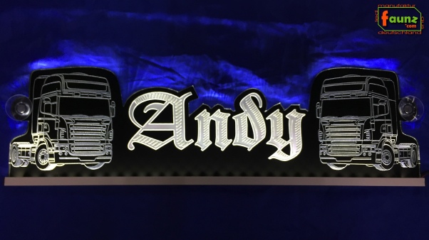 LED Namensschild Detailzeichnung Zugmaschine Gravur Andy oder Wunschname  als Konturschnitt - Truckerschild Neonschild Leuchtschild