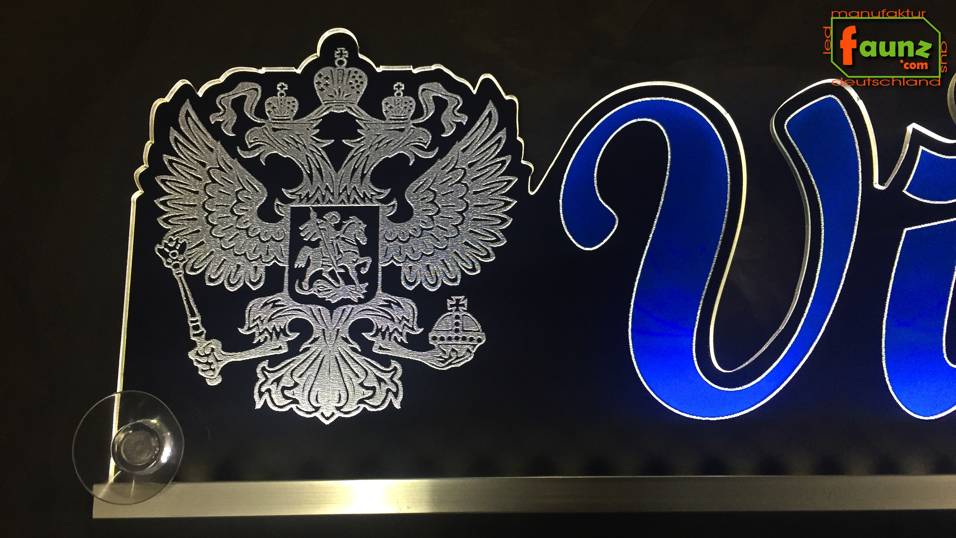 Manufaktur für LED Leuchtschilder - LED Namensschild Symbolik  Russland Wappen Adler Gravur Viktor oder Wunschname als Konturschnitt -  Truckerschild Neonschild Leuchtschild